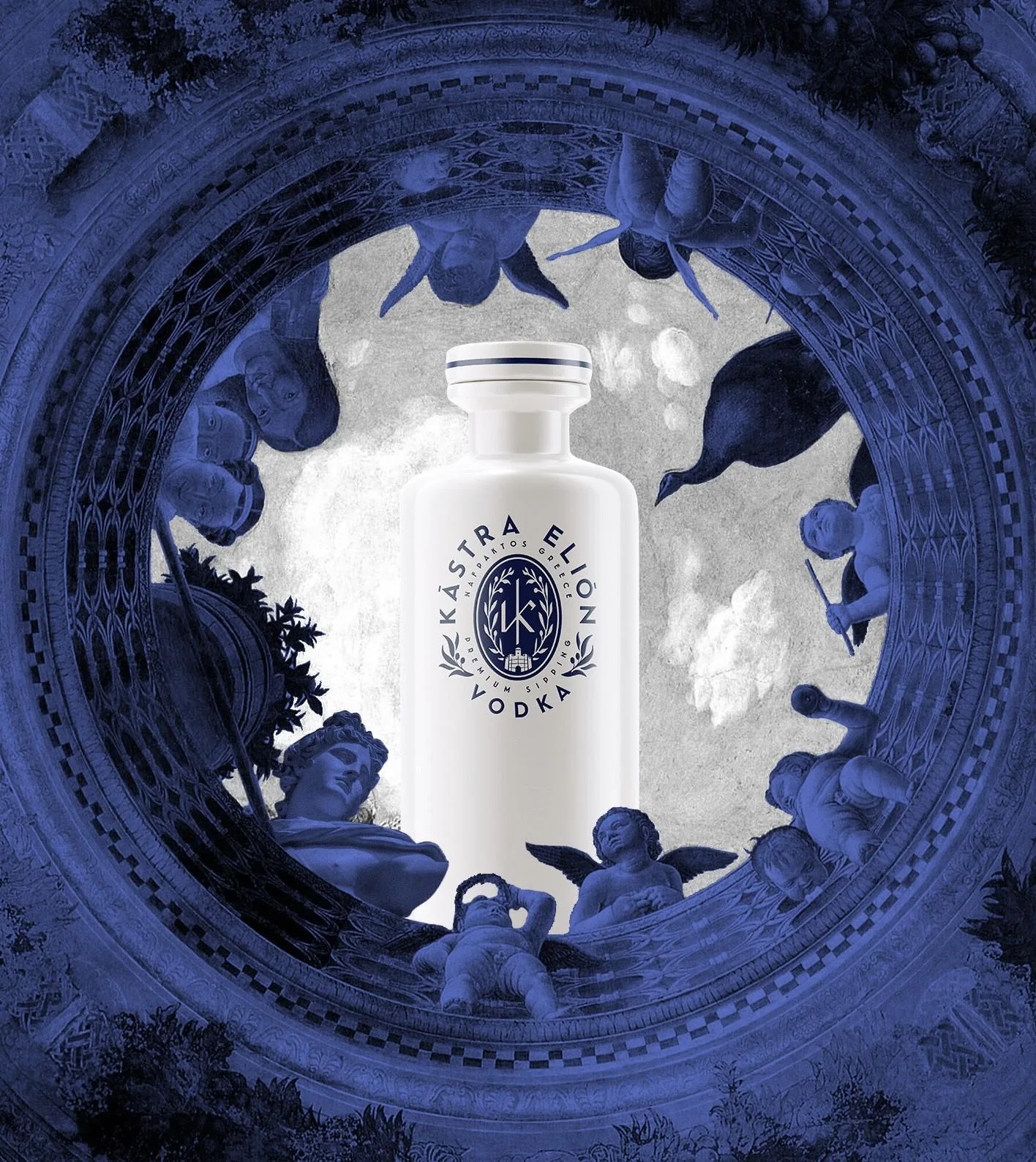 The bottle in the painted Greek ceiling