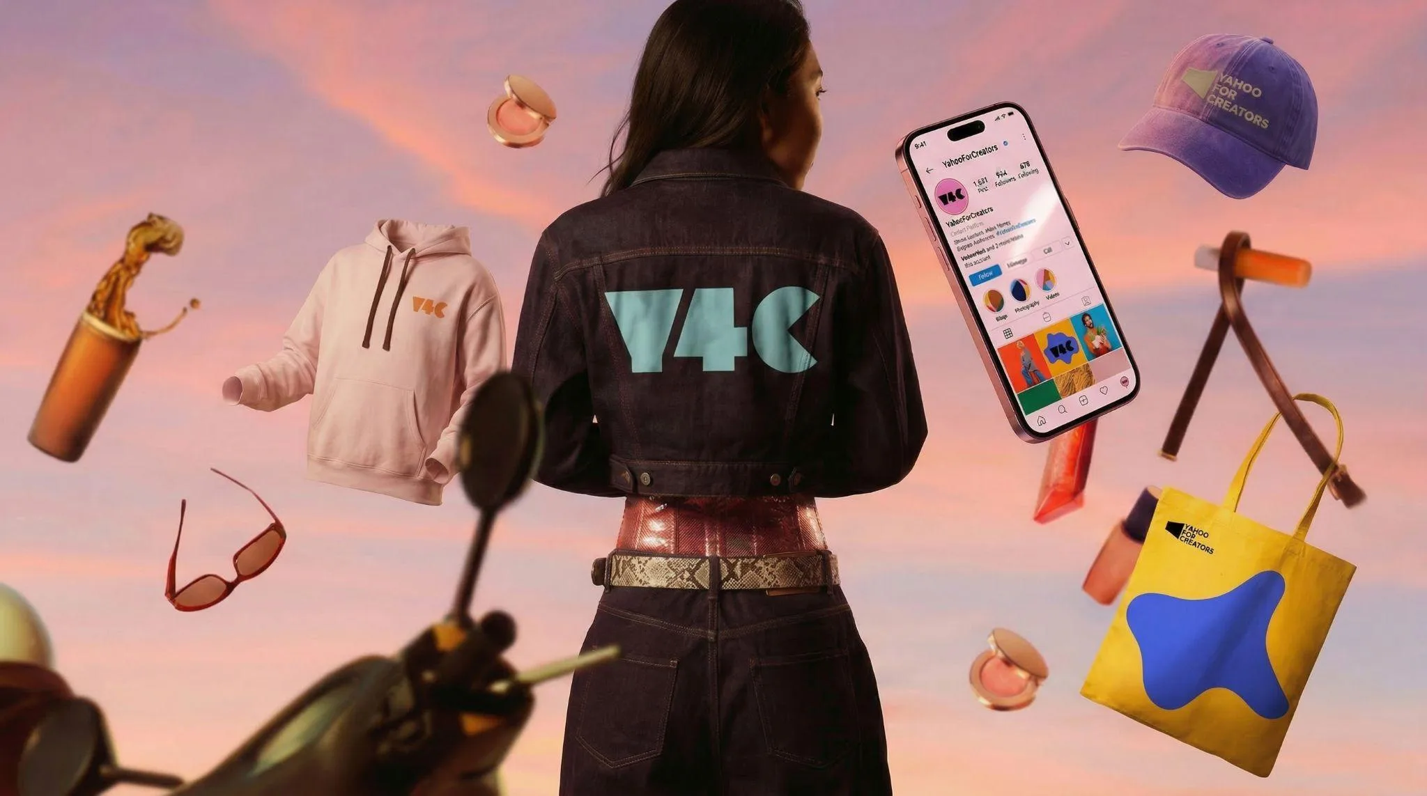 The merch range, floating against the sunset