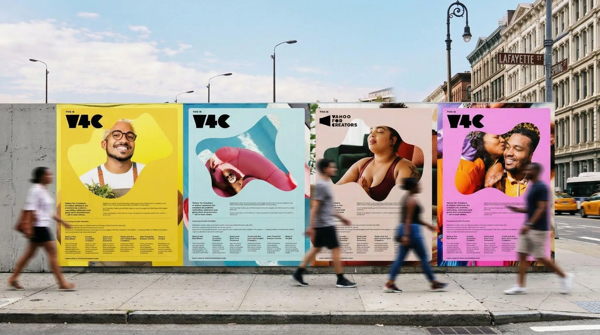 The posters running along a Lafayette Street hoarding