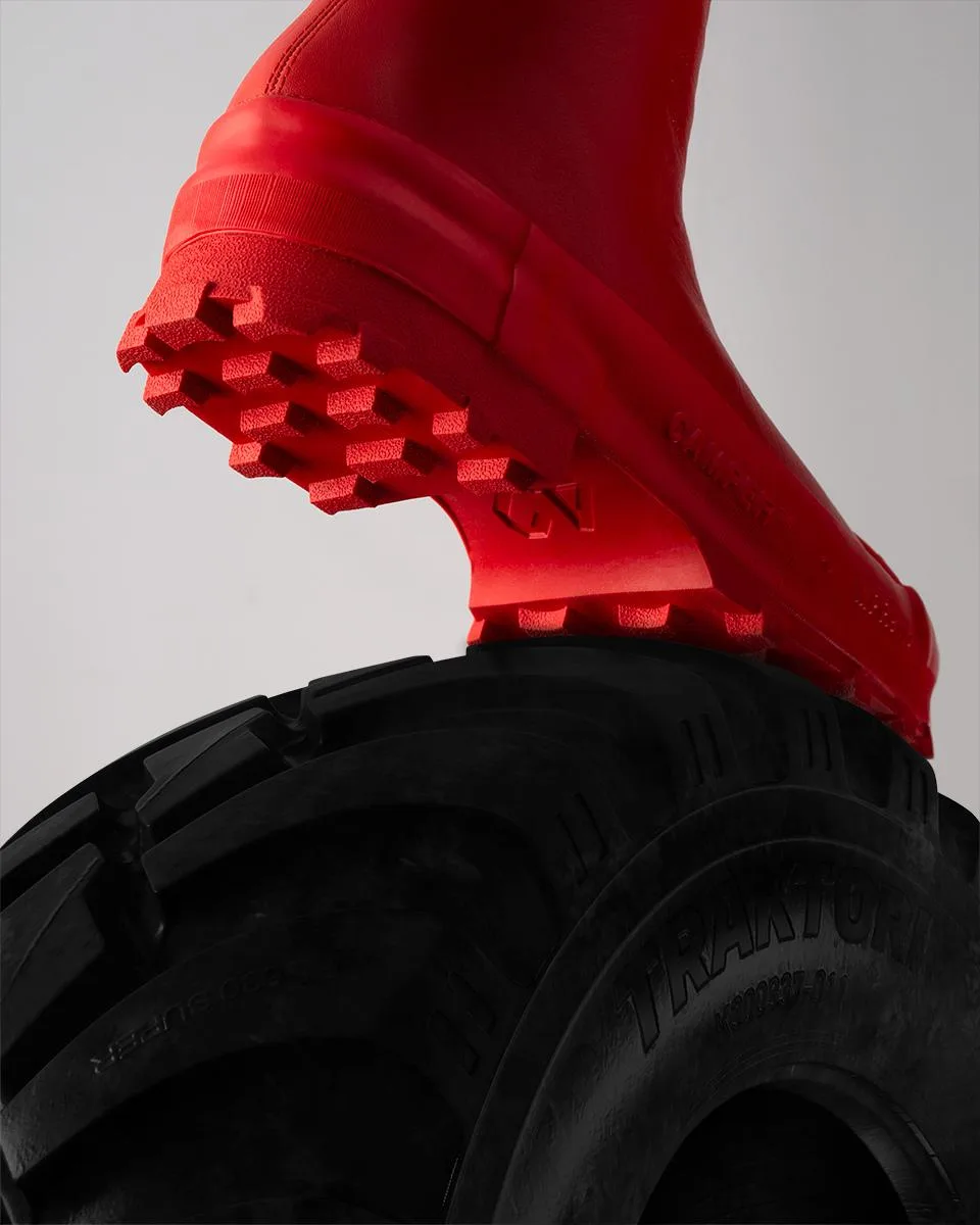 Red boot on tyre