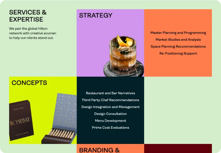 Services and expertise: strategy, concepts, branding
