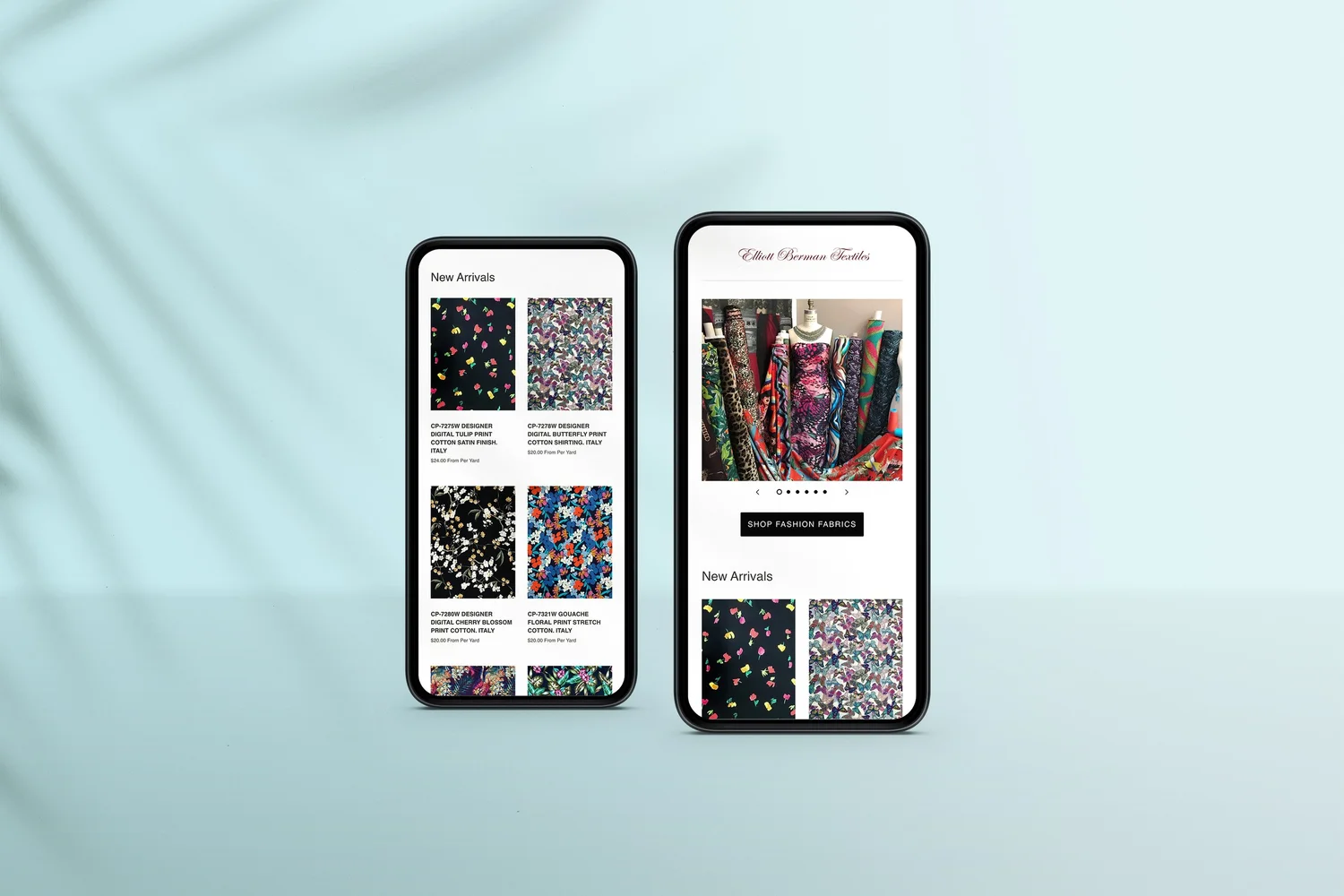 The Elliot Berman Textiles site shown responsively across devices